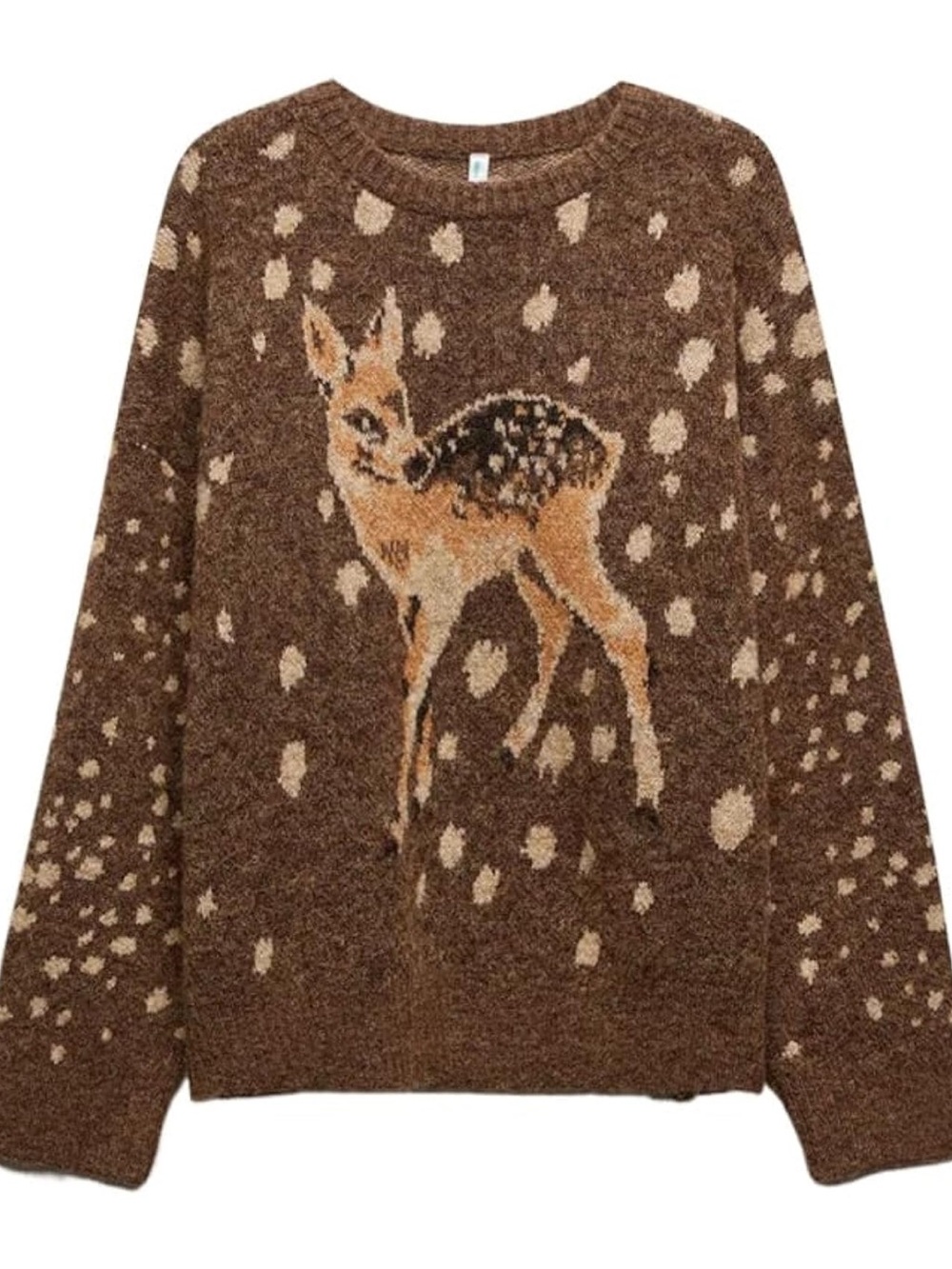 Oversized Brown Deer Pattern Dot Print Knitted Sweater for Women Whimsy Twee
